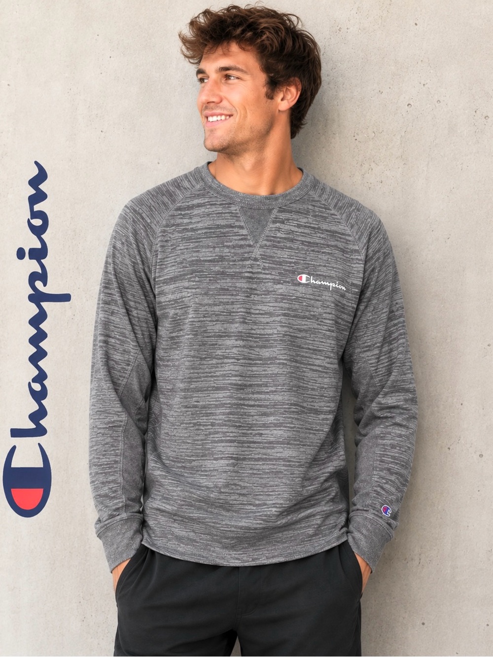 Champion Gray Marled Men’s Crewneck Longsleeve Shirt